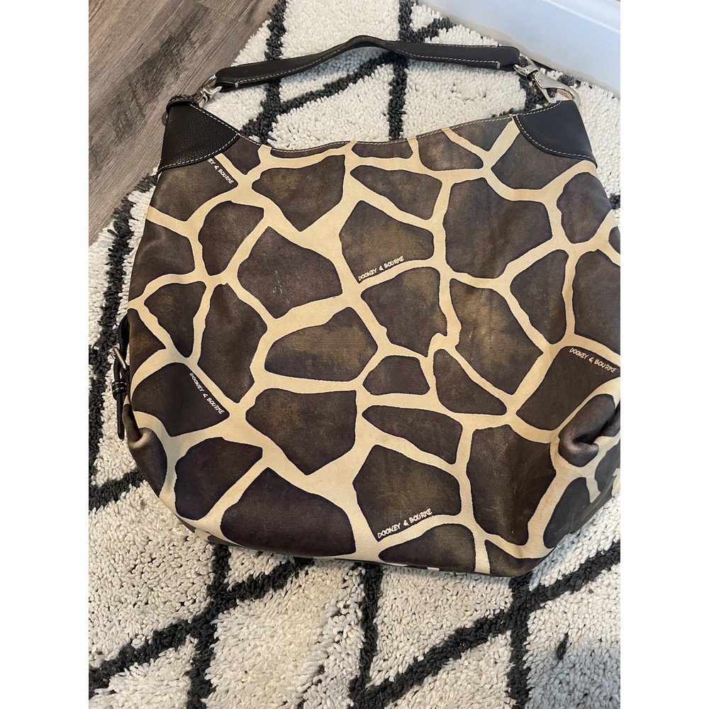 Dooney and Bourke Giraffe Print Hobo handbag brown and cream medium